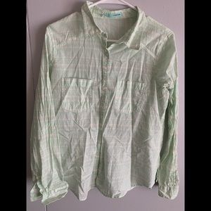 Mint green striped light weight linen button down.